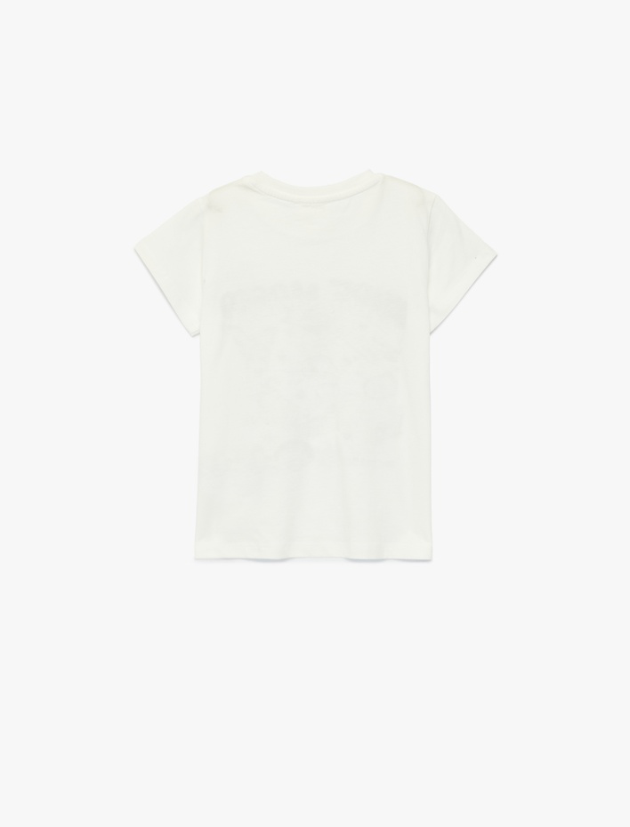 Kız Çocuk Pamuklu Kısa Kollu Bisiklet Yaka Baskılı Tişört