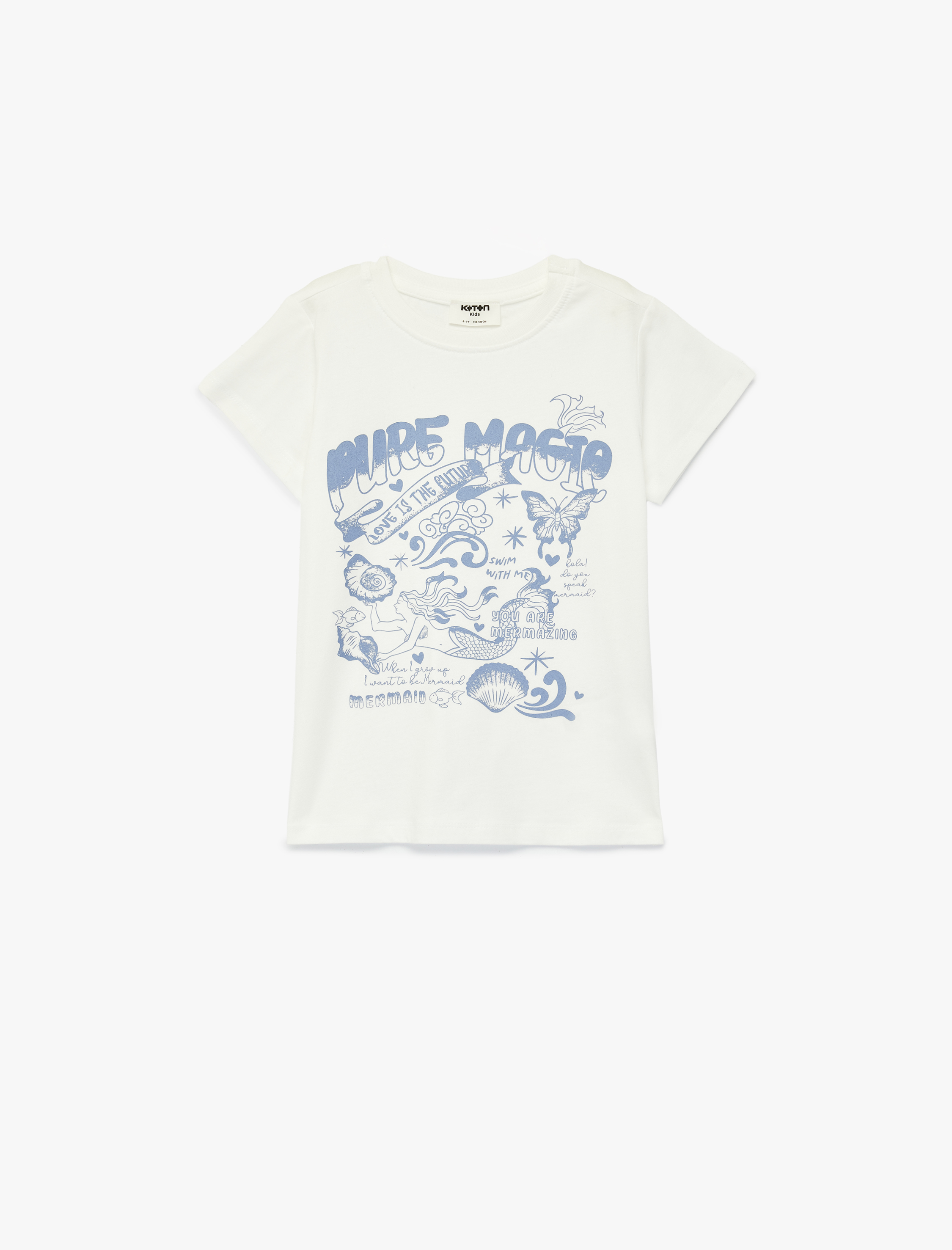  Kız Çocuk Pamuklu Kısa Kollu Bisiklet Yaka Baskılı Tişört