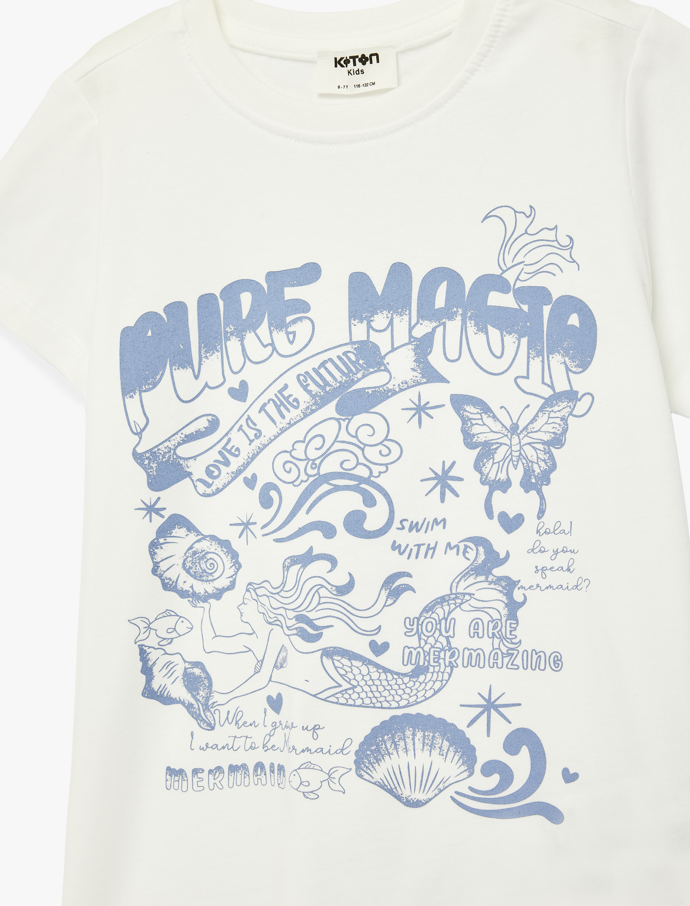  Kız Çocuk Pamuklu Kısa Kollu Bisiklet Yaka Baskılı Tişört