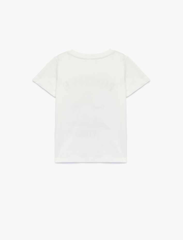 Kız Çocuk Pamuklu Kısa Kollu Bisiklet Yaka Kedi Baskılı Tişört