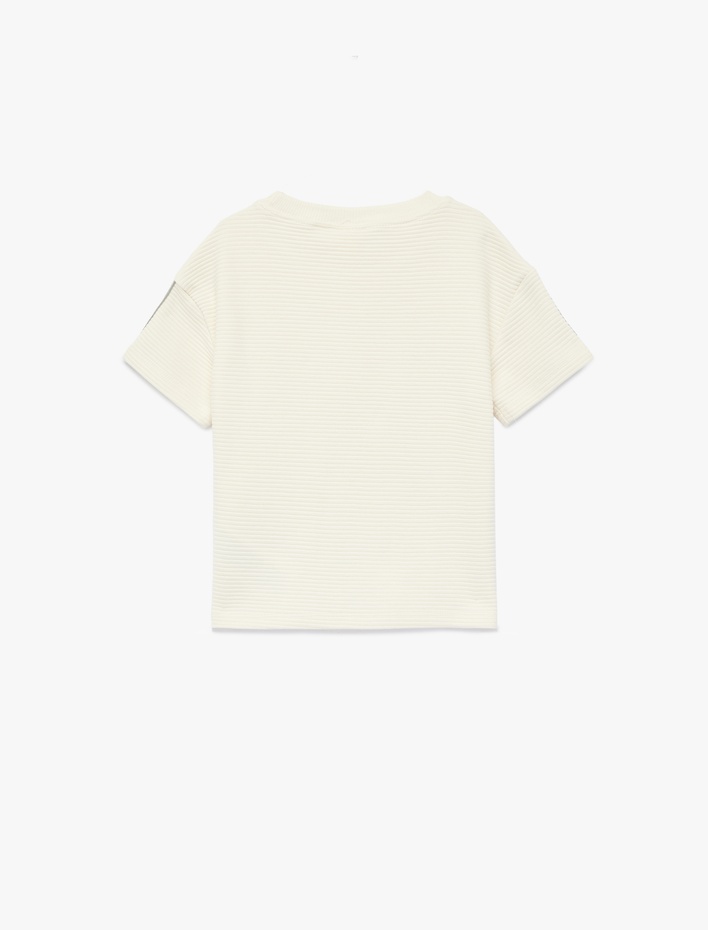 Erkek Bebek Pamuklu Şerit Detaylı Uzun Kollu Bisiklet Yaka Oversize Tişört