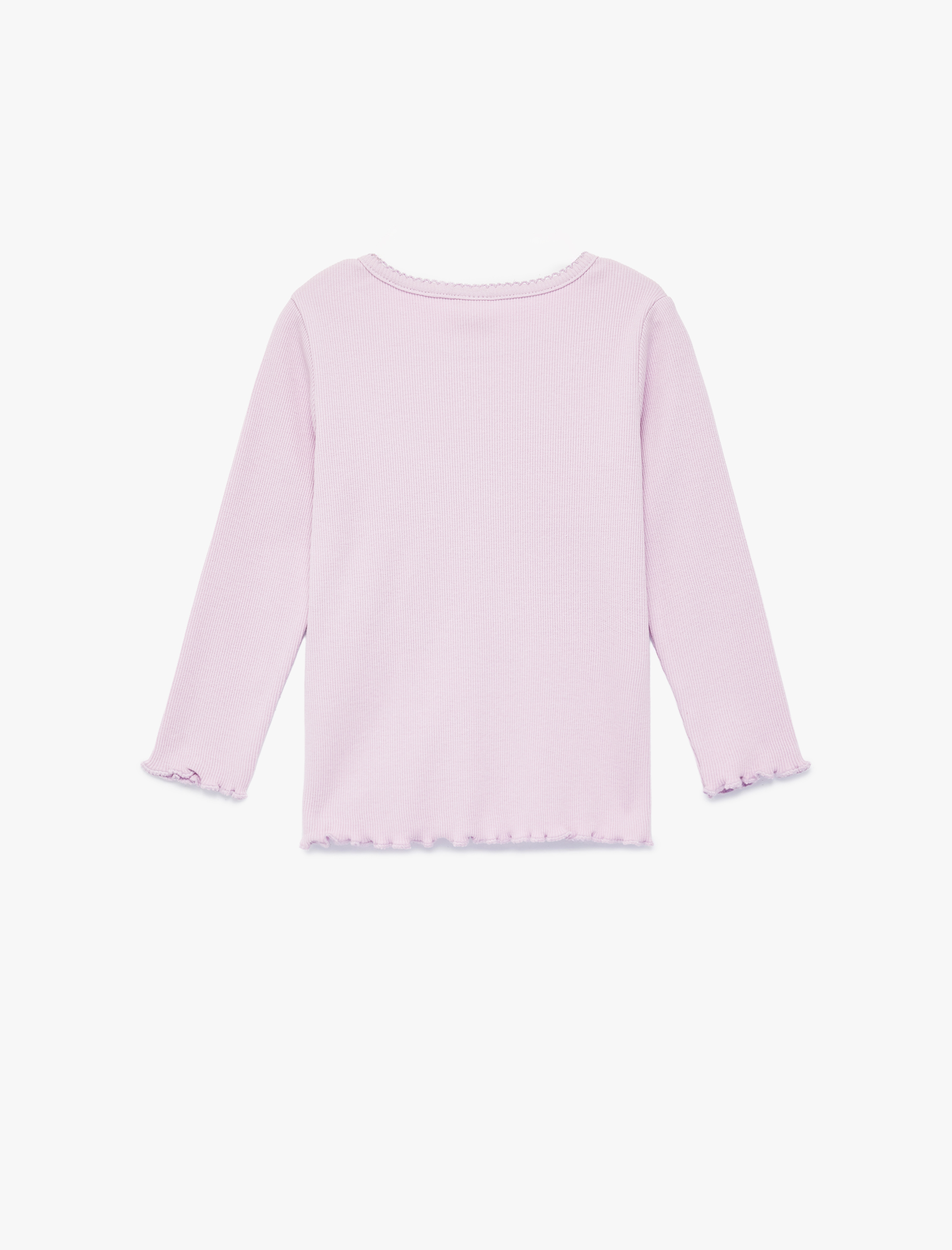  Kız Bebek Pamuklu Uzun Kollu Etiket Detaylı Fırfırlı Bisiklet Yaka Tişört