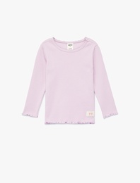 Pamuklu Uzun Kollu Etiket Detaylı Fırfırlı Bisiklet Yaka Tişört