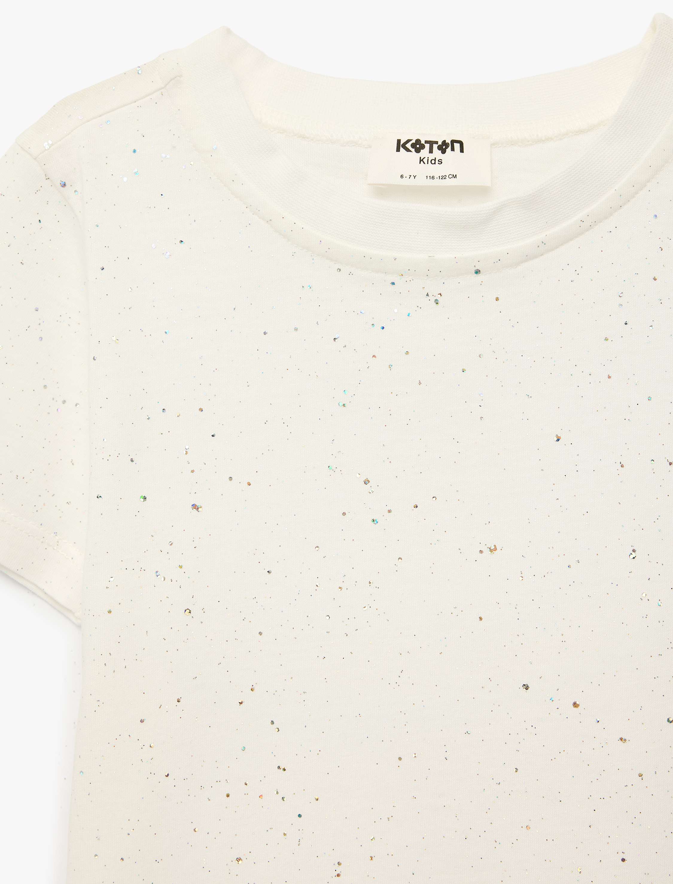  Kız Çocuk Sim Detaylı Bisiklet Yaka Kısa Kollu Pamuklu Tişört