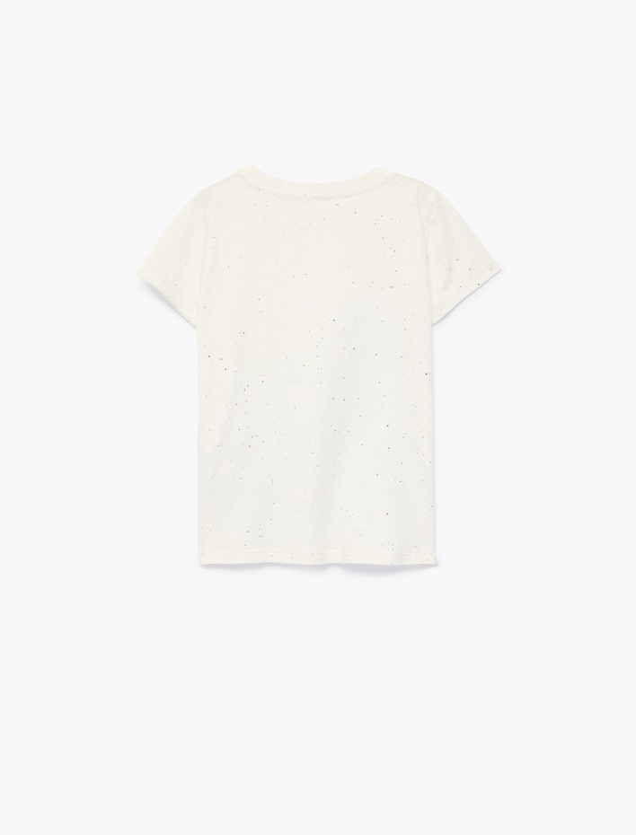 Kız Çocuk Sim Detaylı Bisiklet Yaka Kısa Kollu Pamuklu Tişört