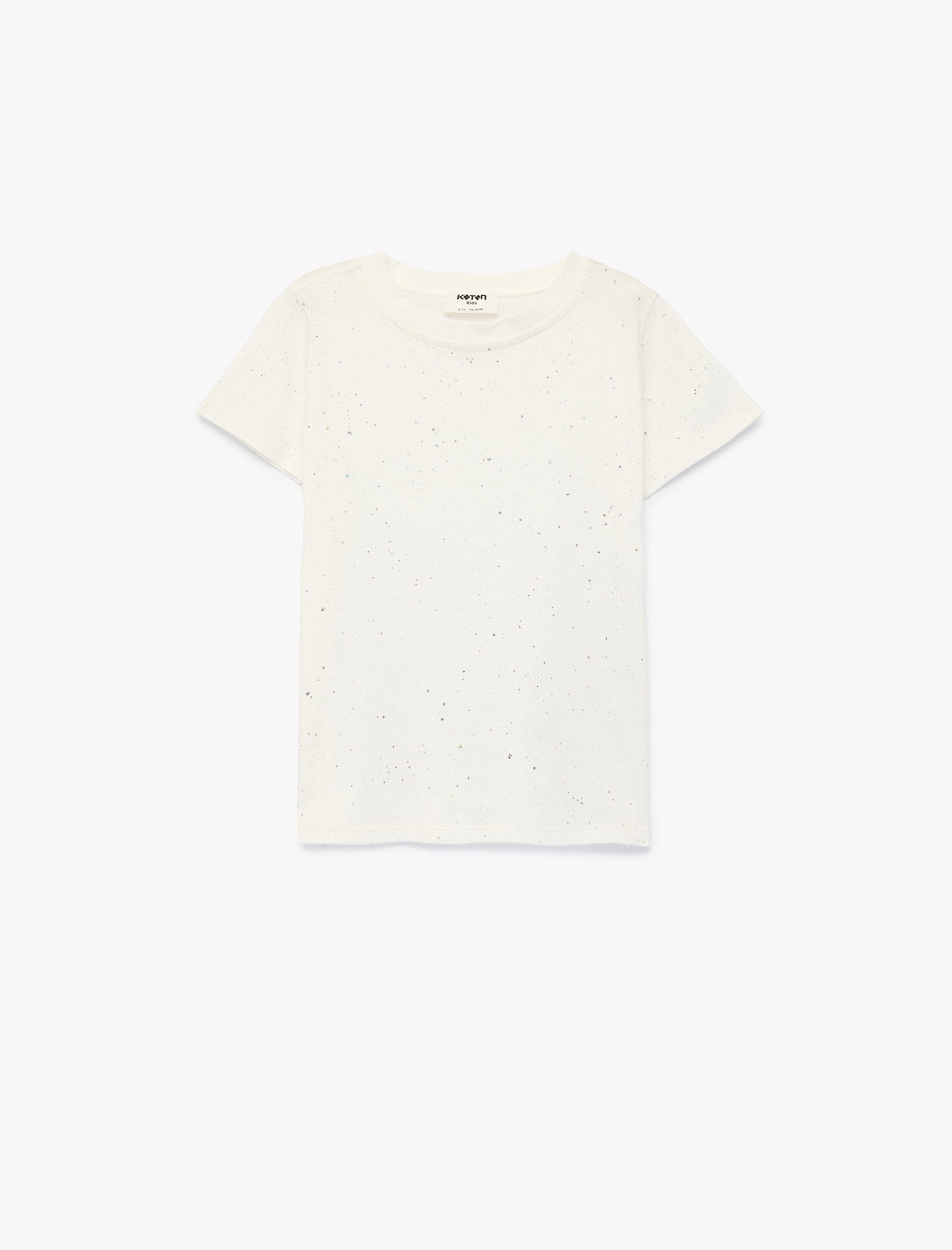  Kız Çocuk Sim Detaylı Bisiklet Yaka Kısa Kollu Pamuklu Tişört