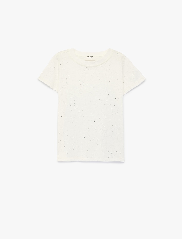 Kız Çocuk Sim Detaylı Bisiklet Yaka Kısa Kollu Pamuklu Tişört