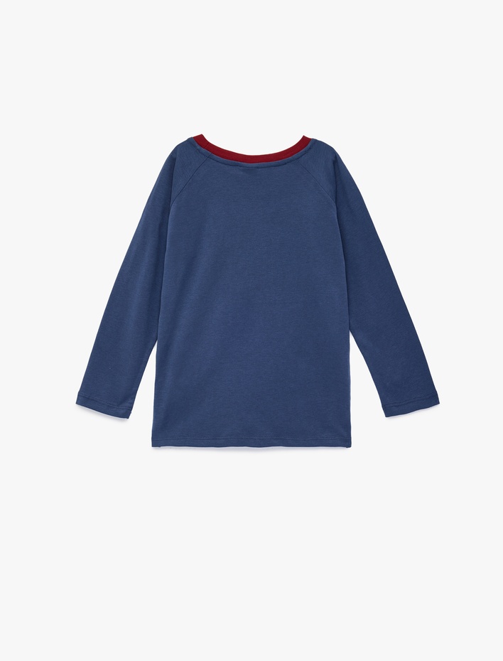 Erkek Bebek Pamuklu Uzun Kollu Bisiklet Yaka Baskılı Tişört