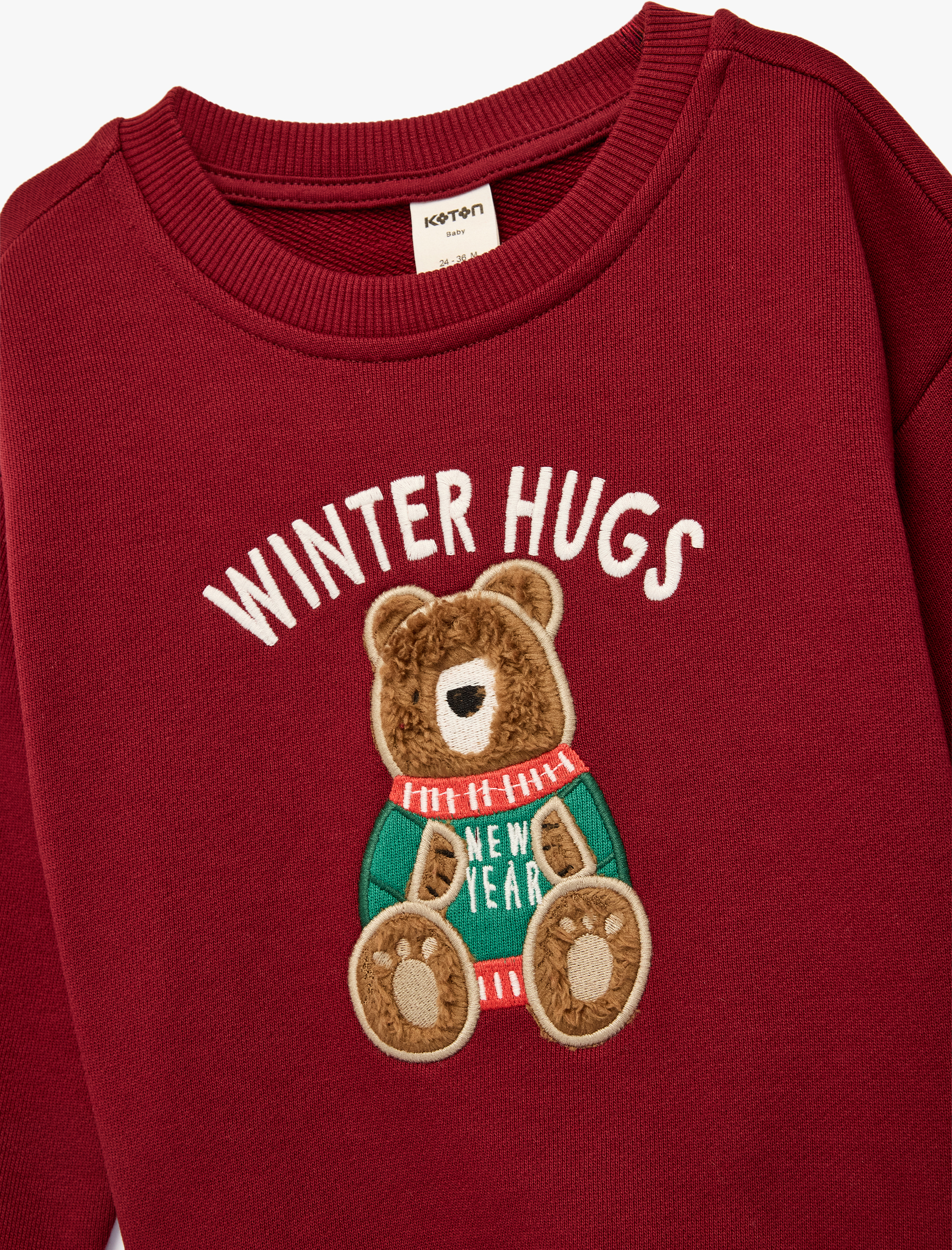  Erkek Bebek Ayıcık Aplikeli Uzun Kollu Bisiklet Yaka Pamuklu Sweatshirt