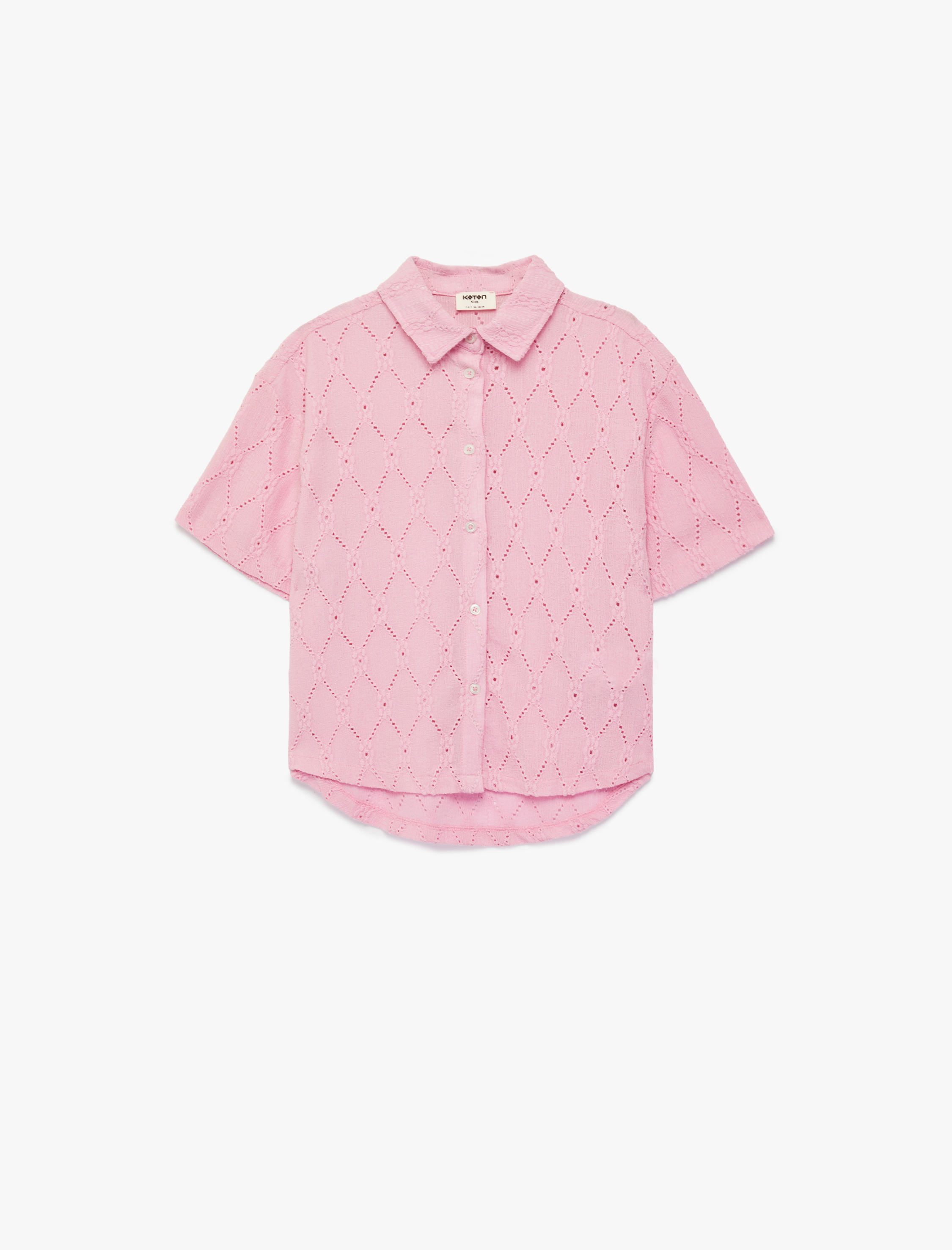  Kız Çocuk Kısa Kollu Düğmeli Fistolu Brode Bluz