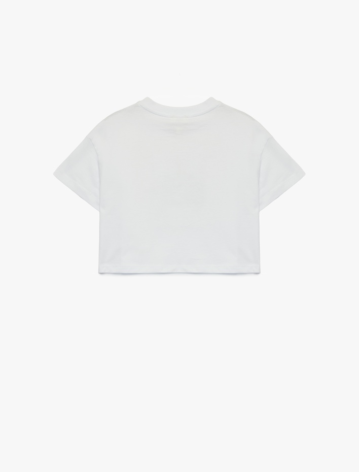 Kız Çocuk Kısa Kollu Bisiklet Yaka Pamuklu Kedi Baskılı Tişört