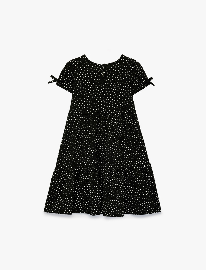 Kız Çocuk Kısa Kollu Bisiklet Yaka Fiyonk Detaylı Puantiyeli Elbise