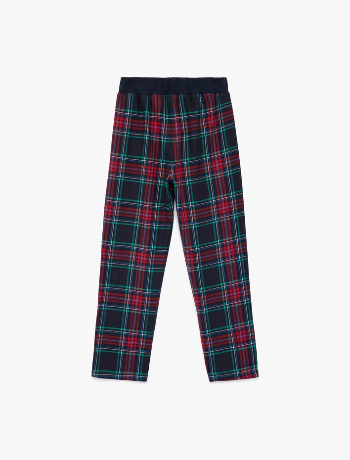 Kız Çocuk Pamuklu Beli Lastikli Ekoseli Pijama Altı