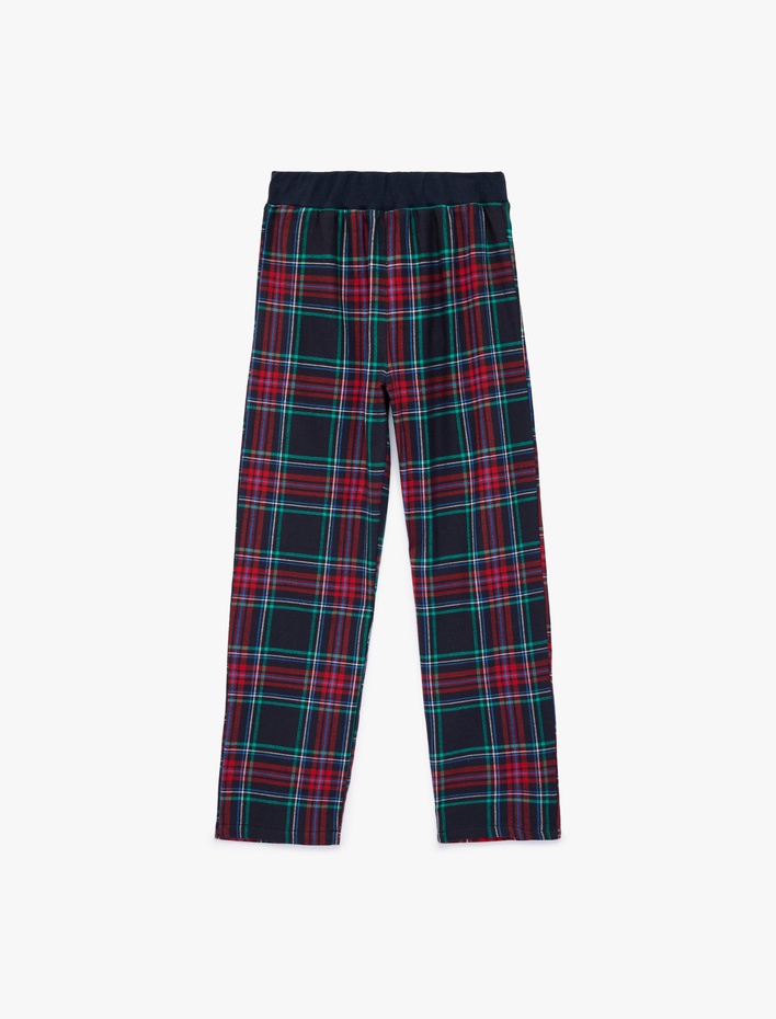 Kız Çocuk Pamuklu Beli Lastikli Ekoseli Pijama Altı