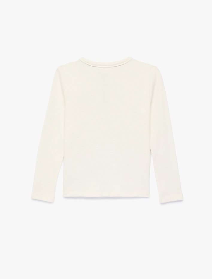 Kız Çocuk Pamuklu Düğme Detaylı Uzun Kollu Bisiklet Yaka Pijama Üstü