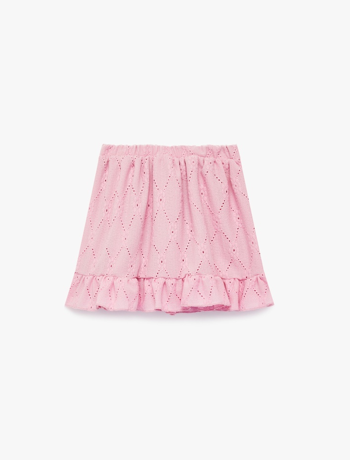 Kız Bebek Fırfırlı Katmanlı Beli Lastikli Brodeli Etek