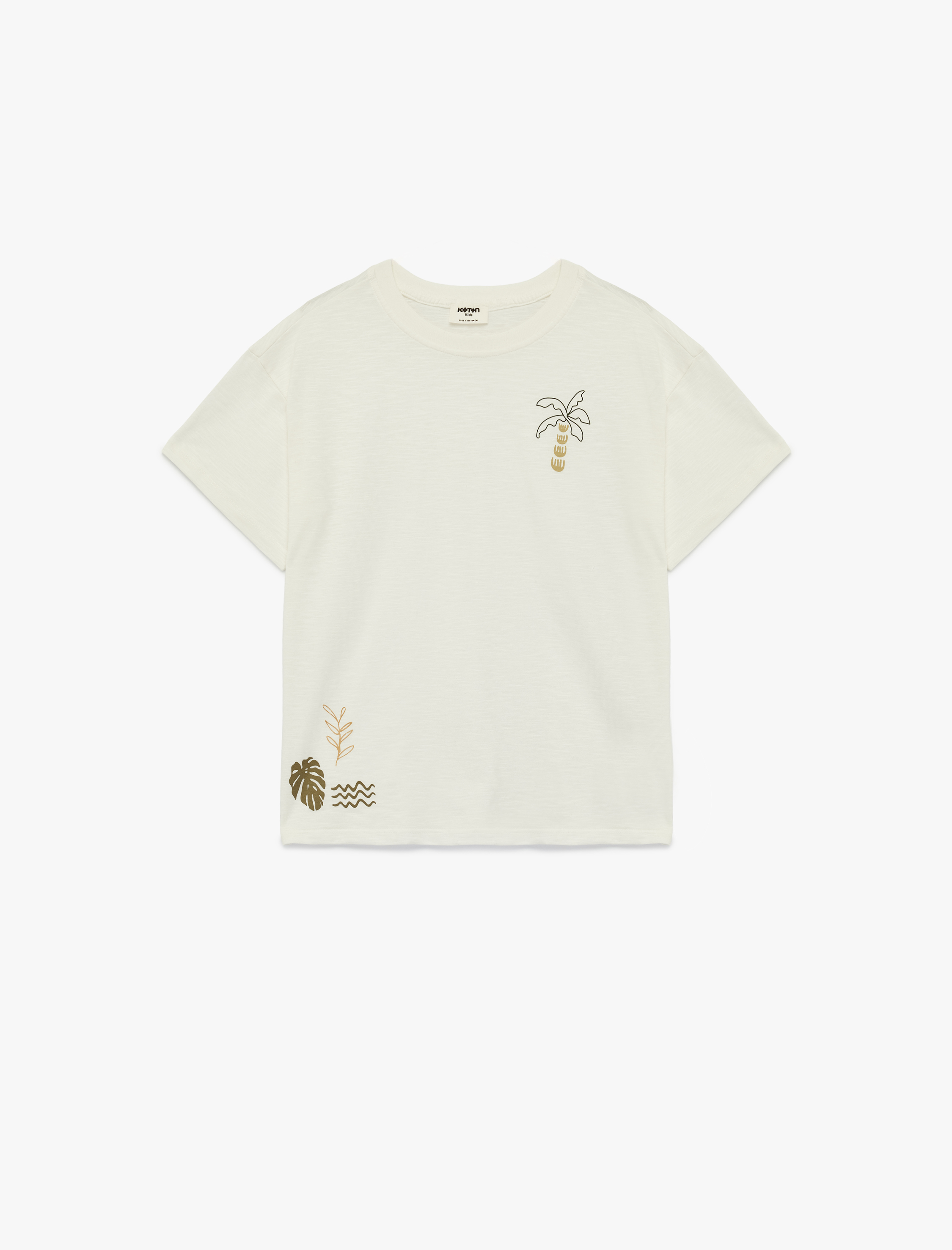  Erkek Çocuk Pamuklu Palmiye Baskılı Kısa Kollu Bisiklet Yaka Oversize Tişört