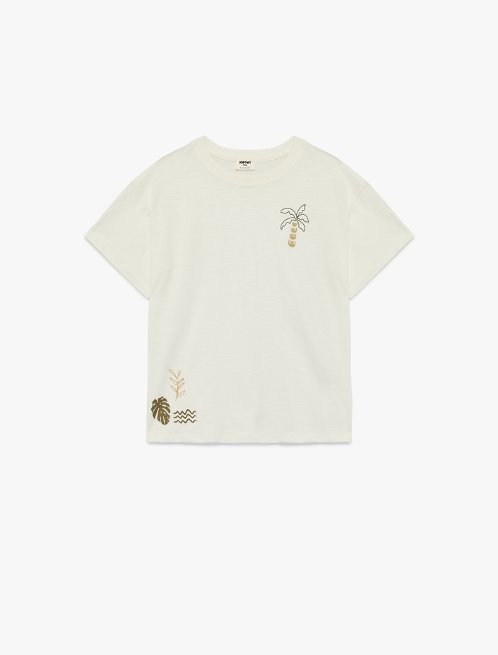 Erkek Çocuk Pamuklu Palmiye Baskılı Kısa Kollu Bisiklet Yaka Oversize Tişört