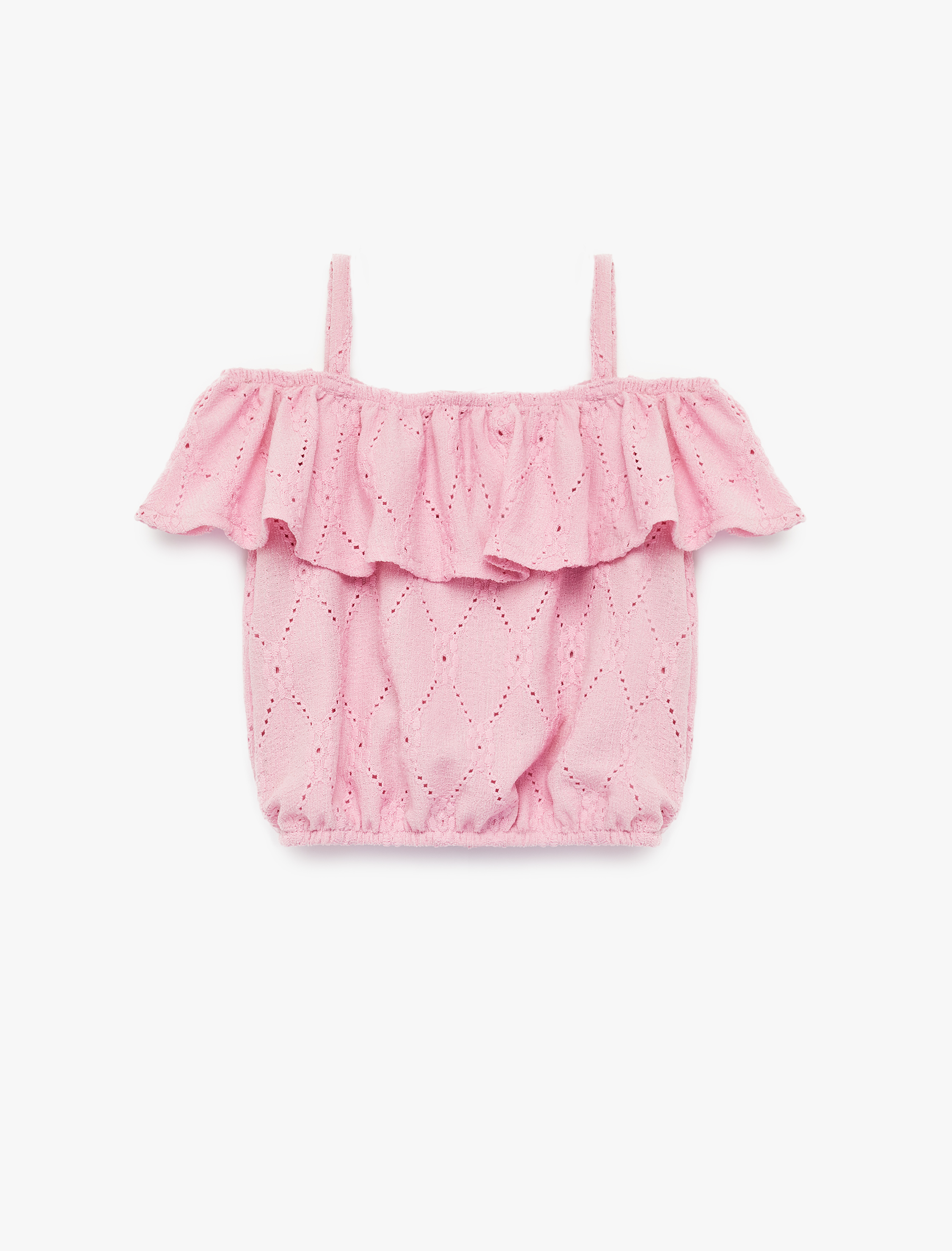  Kız Bebek Brodeli Beli Lastikli Fırfırlı Askılı Atlet