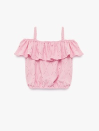 Brodeli Beli Lastikli Fırfırlı Askılı Atlet