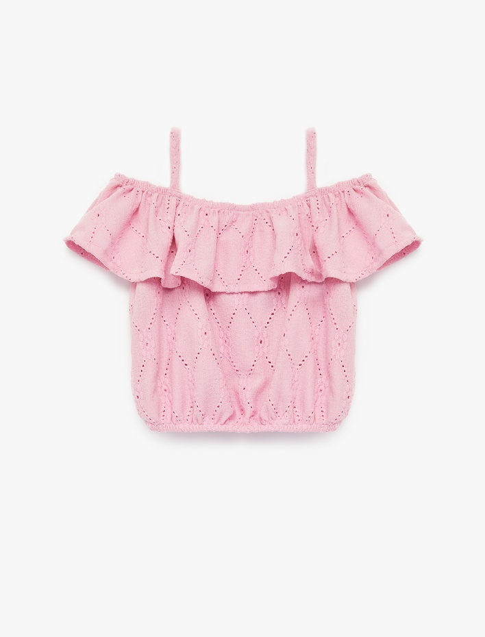 Kız Bebek Brodeli Beli Lastikli Fırfırlı Askılı Atlet