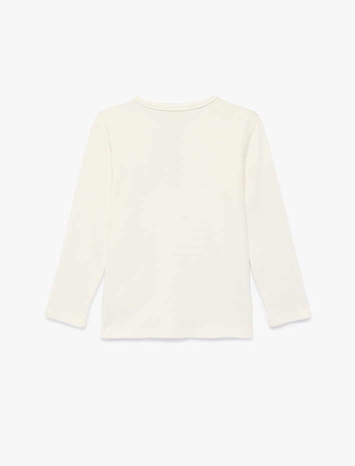 Erkek Çocuk Pamuklu Düğme Detaylı Uzun Kollu Bisiklet Yaka Pijama Üstü