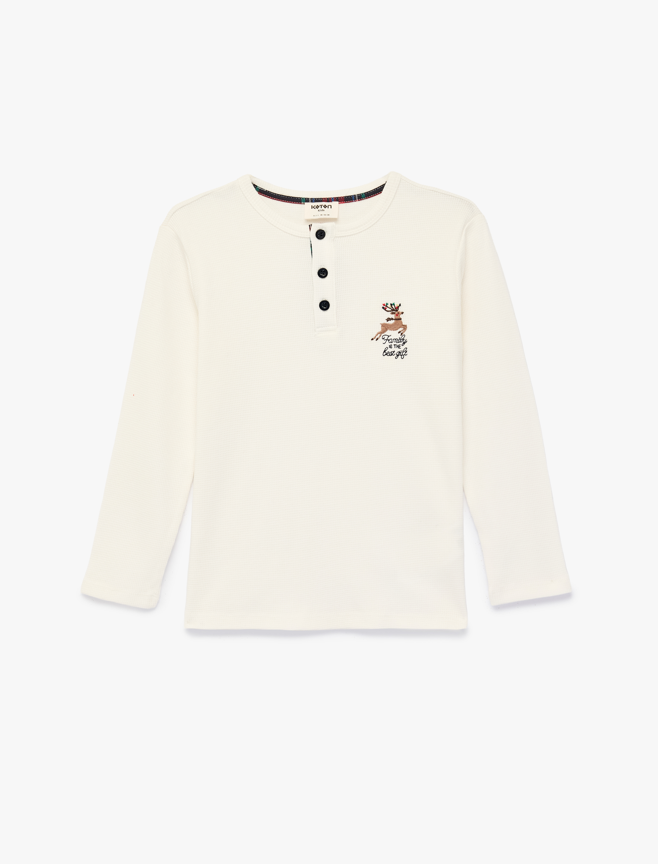  Erkek Çocuk Pamuklu Düğme Detaylı Uzun Kollu Bisiklet Yaka Pijama Üstü