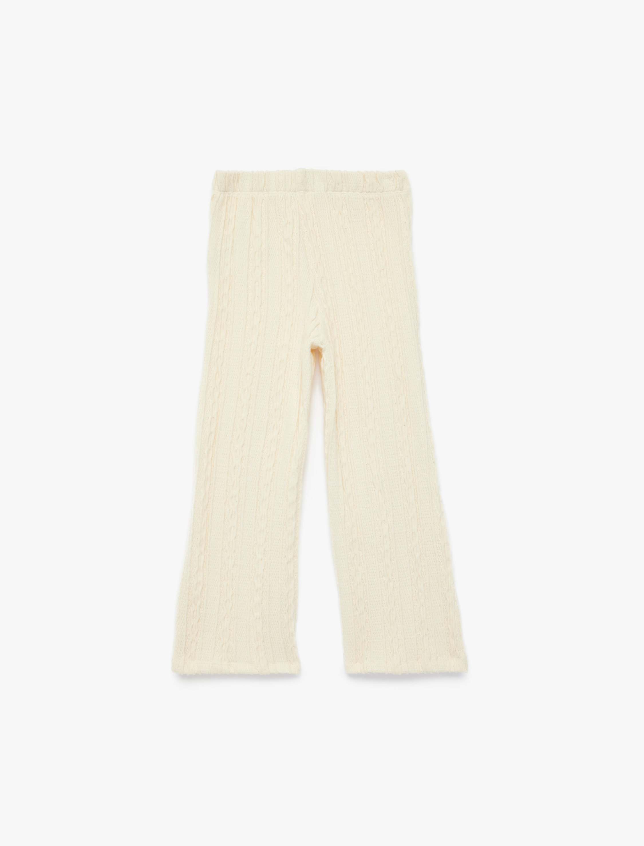  Kız Çocuk Örgü Detaylı Cepli Geniş Paça Pantolon