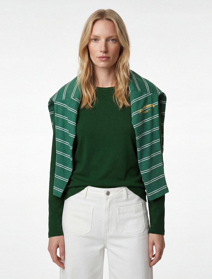  Pamuklu Uzun Kollu Bisiklet Yaka Basic Tişört