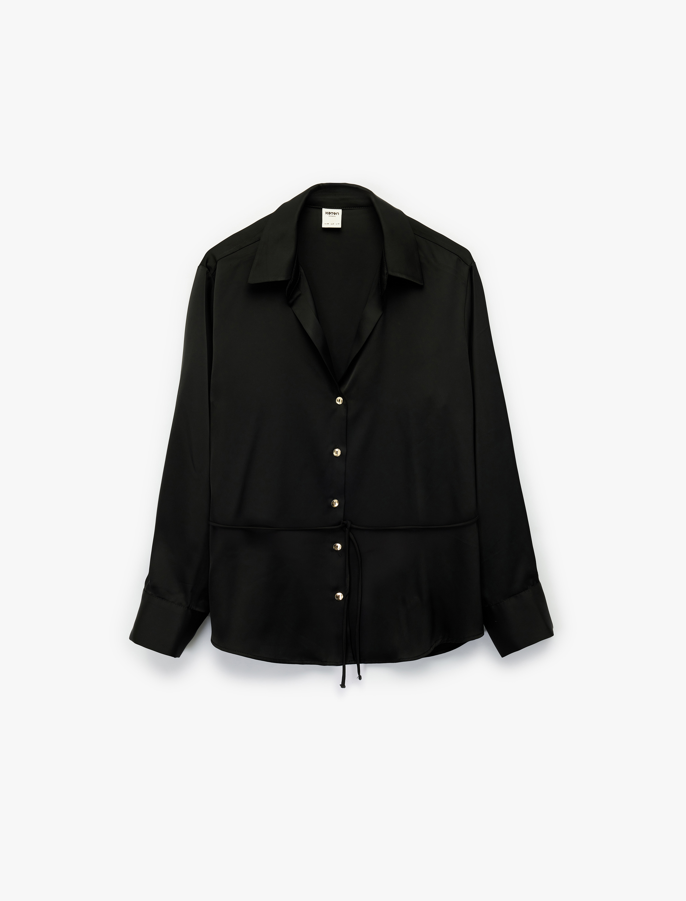   Klasik Yaka Rahat Kalıp Kemerli Uzun Kollu Saten Gömlek