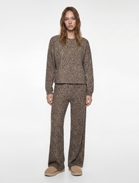 Leopar Desenli Rahat Kesim Viskon Karışımlı Geniş Paça Pijama Altı