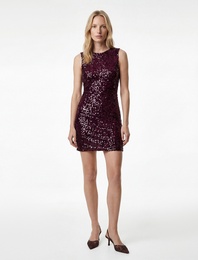 Yuvarlak Yaka Kolsuz Sırt Dekolteli Pullu Payetli Mini Elbise