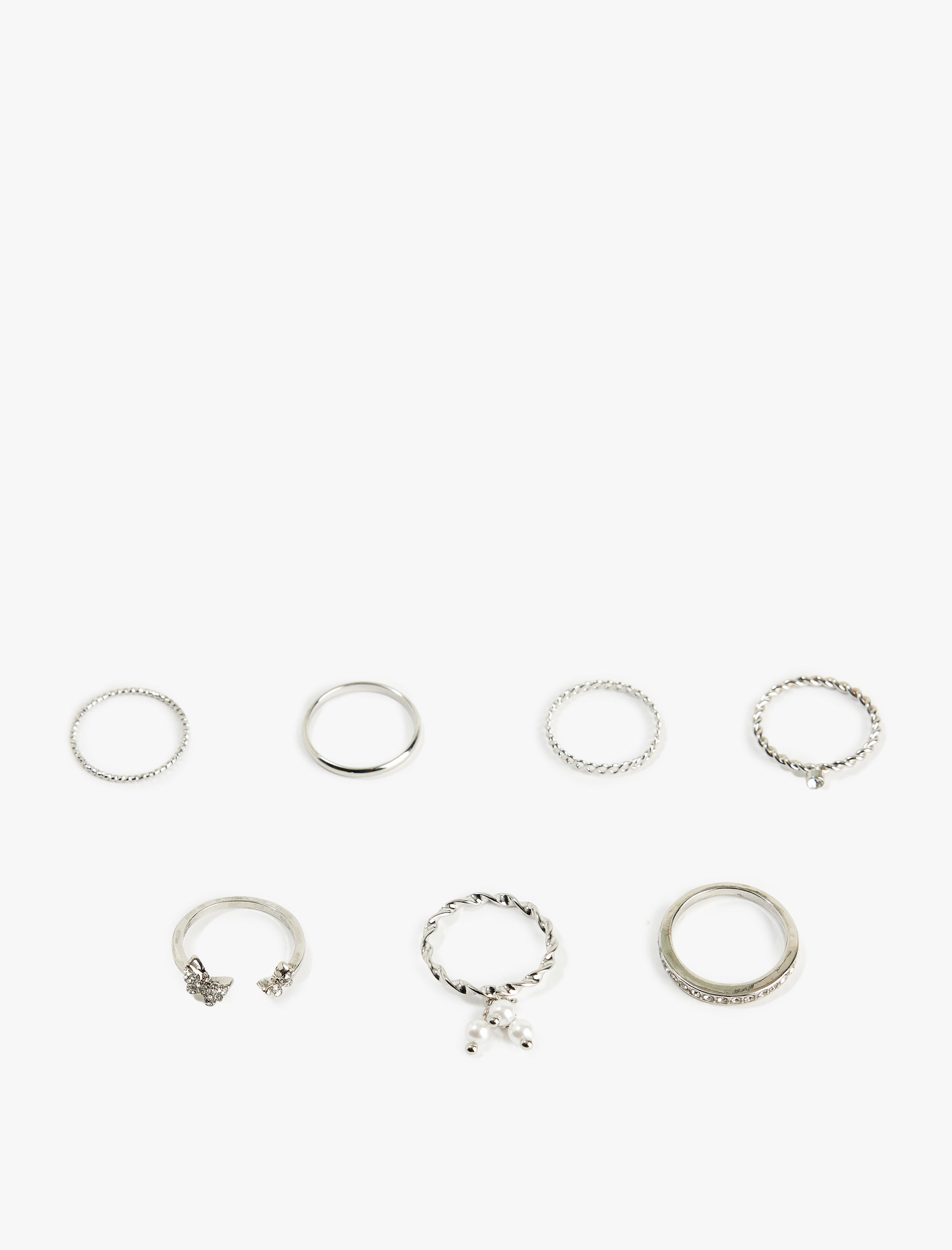  Kadın Taşlı İnci Detaylı 7'li Yüzük Seti