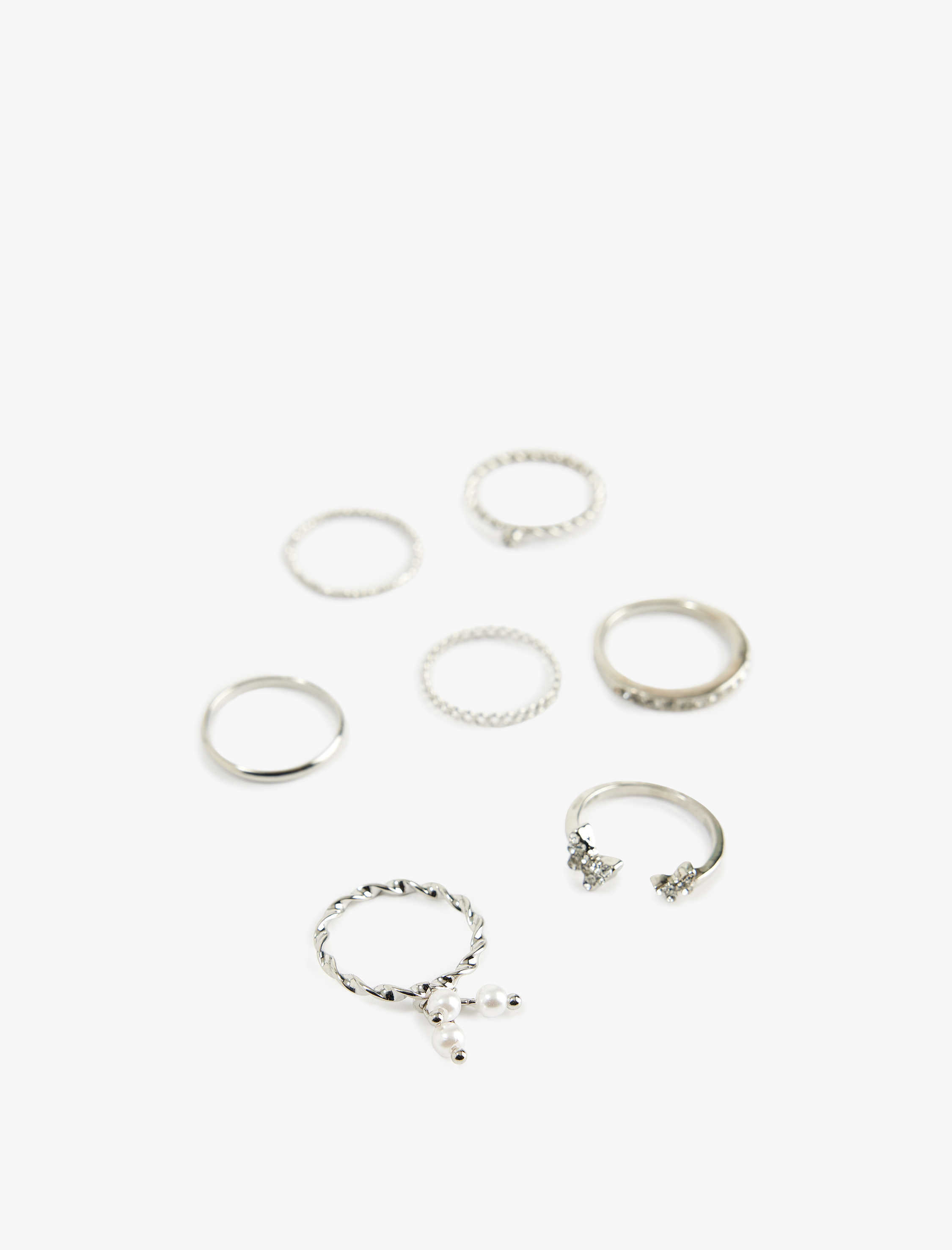  Kadın Taşlı İnci Detaylı 7'li Yüzük Seti