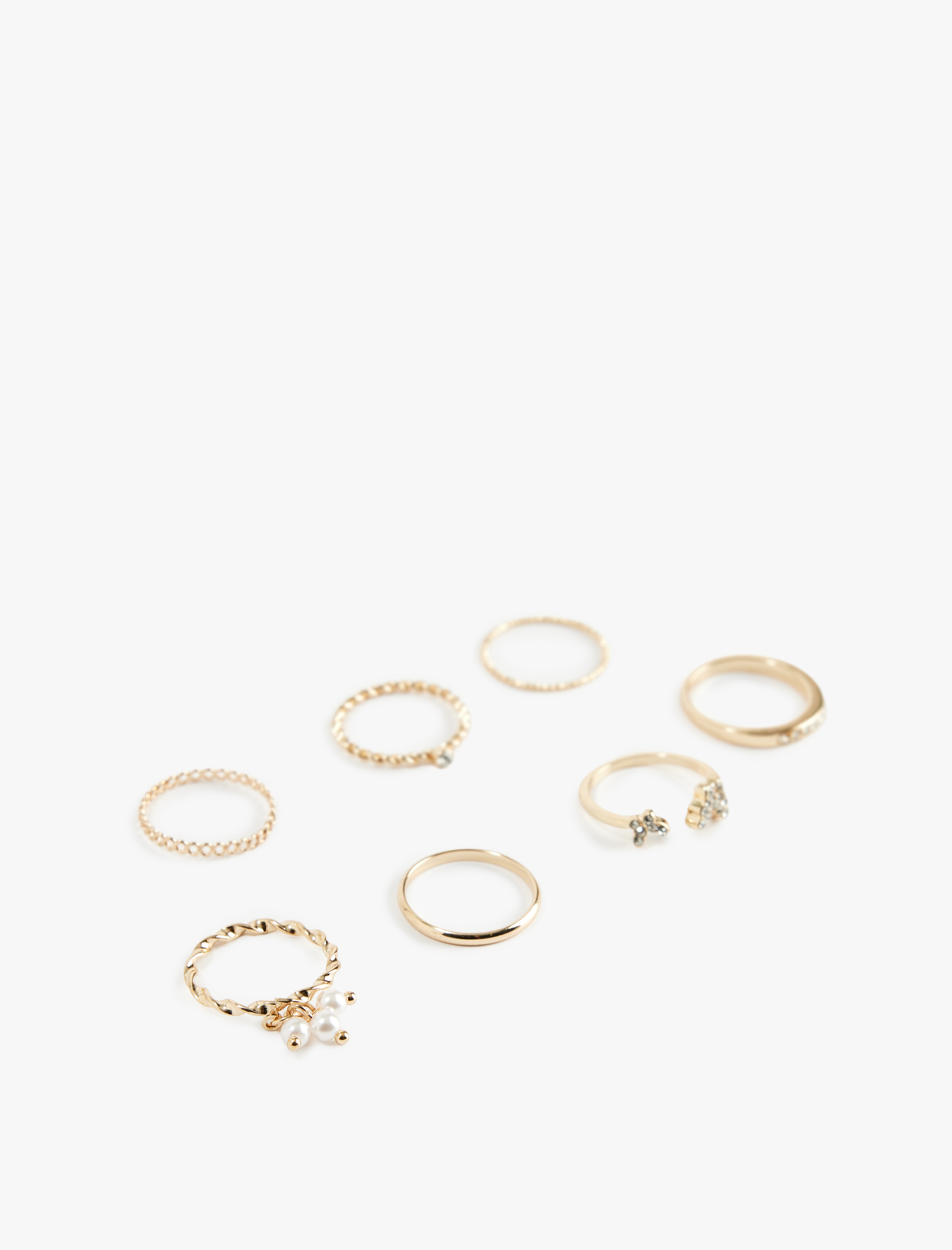  Kadın Taşlı İnci Detaylı 7'li Yüzük Seti