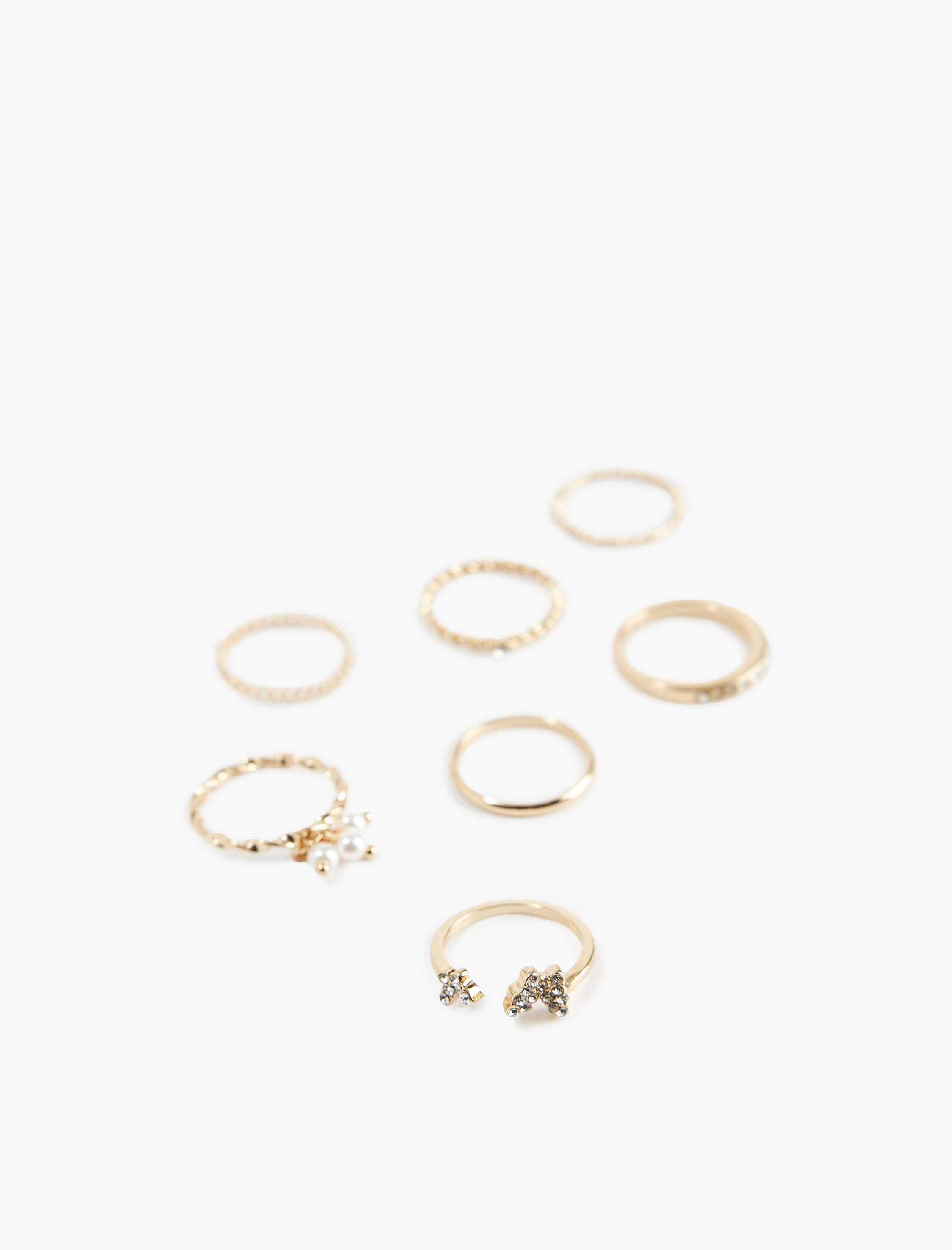  Kadın Taşlı İnci Detaylı 7'li Yüzük Seti