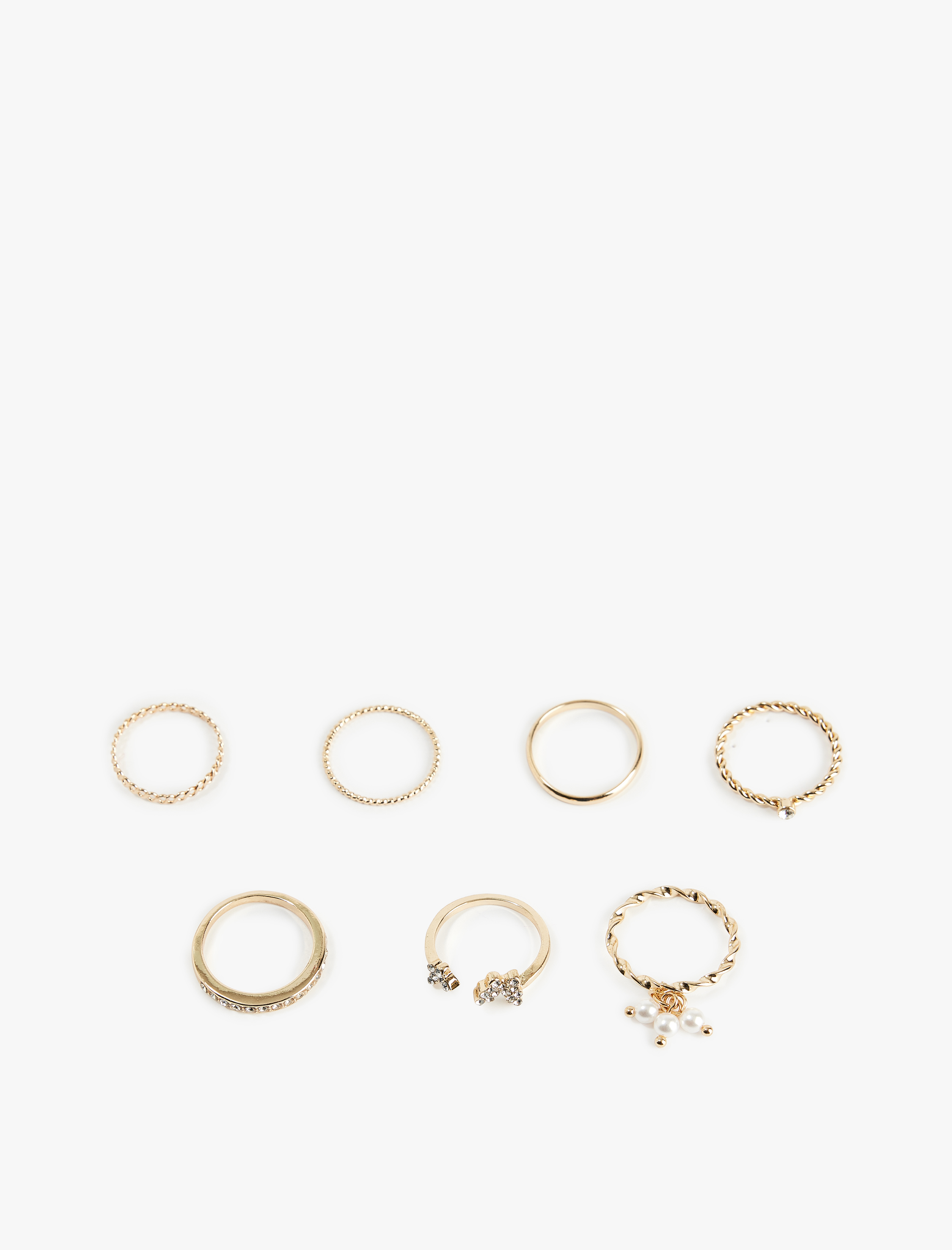  Kadın Taşlı İnci Detaylı 7'li Yüzük Seti