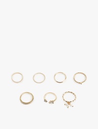 Taşlı İnci Detaylı 7'li Yüzük Seti