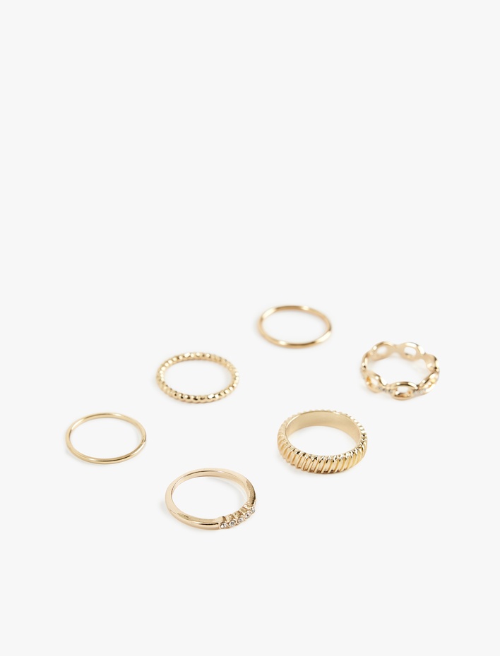 Kadın Çelik Karışımlı Taş Detaylı 6'lı Yüzük Seti