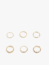 Çelik Karışımlı Taş Detaylı 6'lı Yüzük Seti