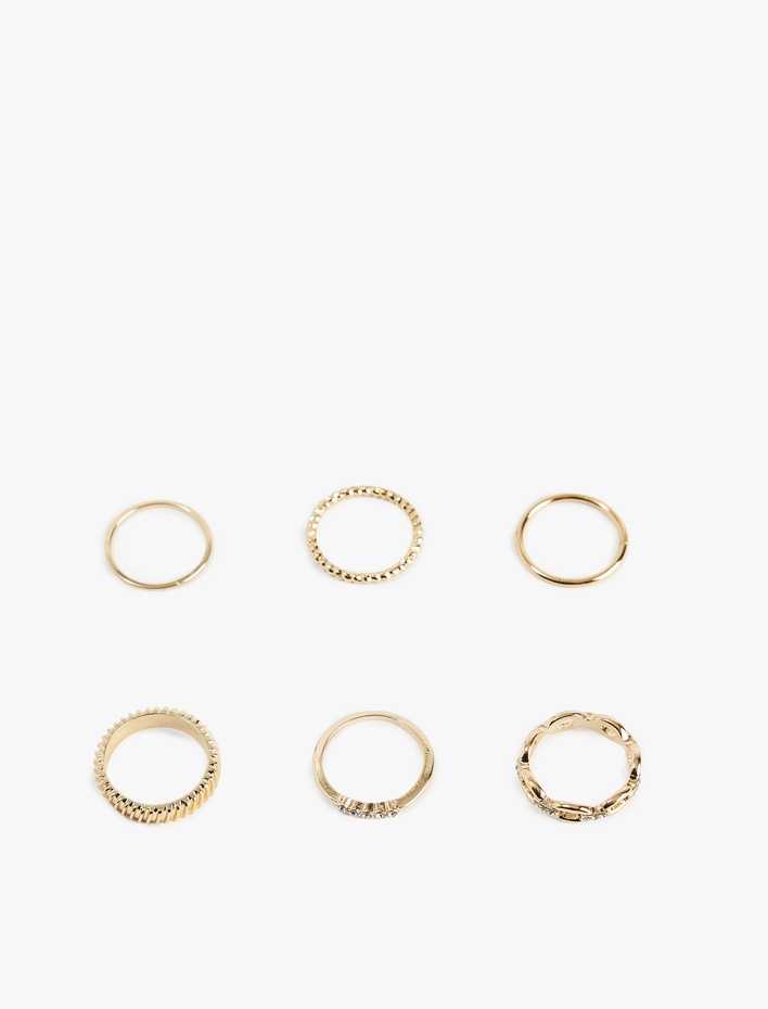 Kadın Çelik Karışımlı Taş Detaylı 6'lı Yüzük Seti