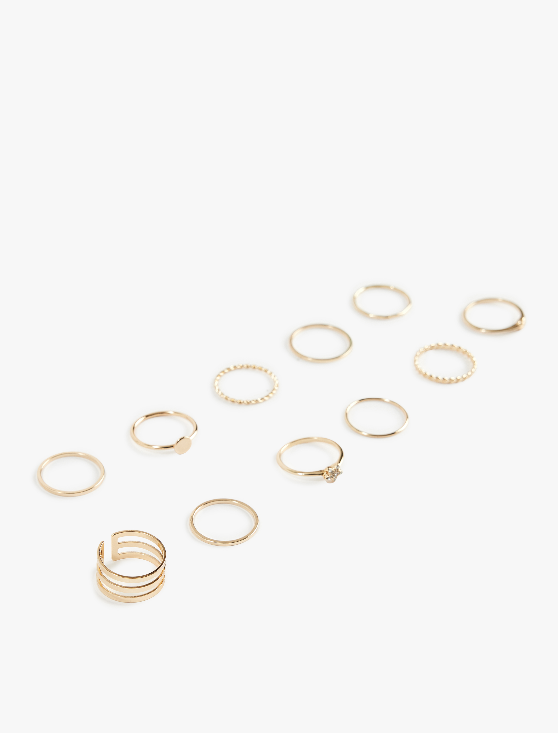  Kadın Taş Detaylı 11'li Çelik Yüzük Seti