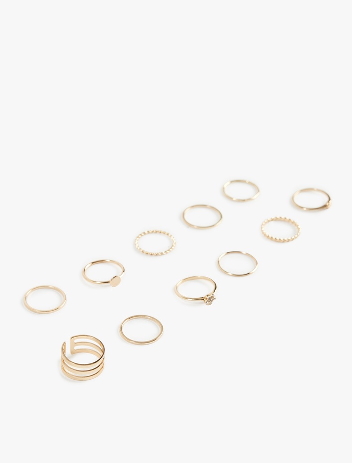 Kadın Taş Detaylı 11'li Çelik Yüzük Seti