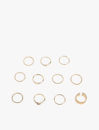 Taş Detaylı 11'li Çelik Yüzük Seti