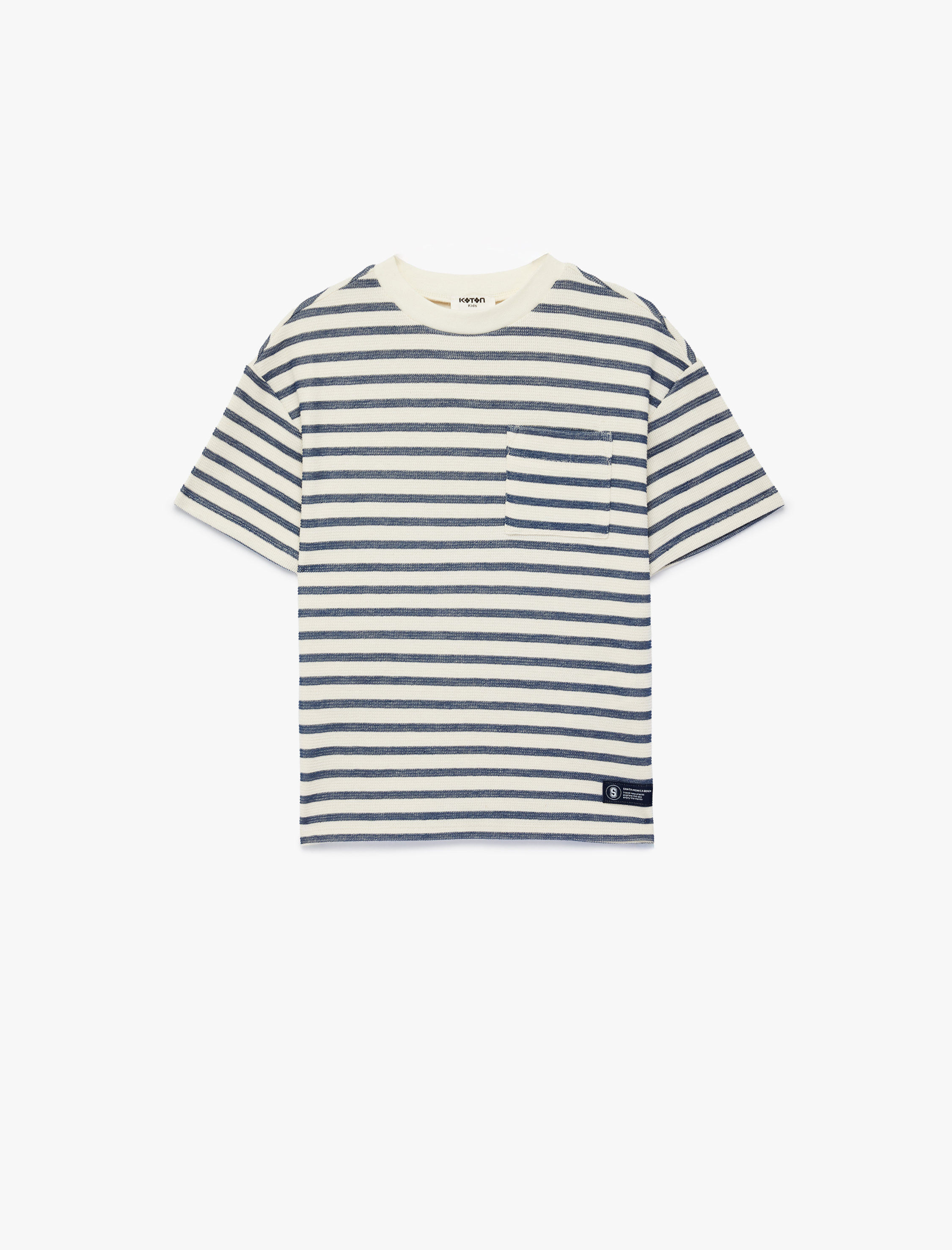  Erkek Çocuk Pamuklu Kısa Kollu Bisiklet Yaka Çizgili Oversize Tişört