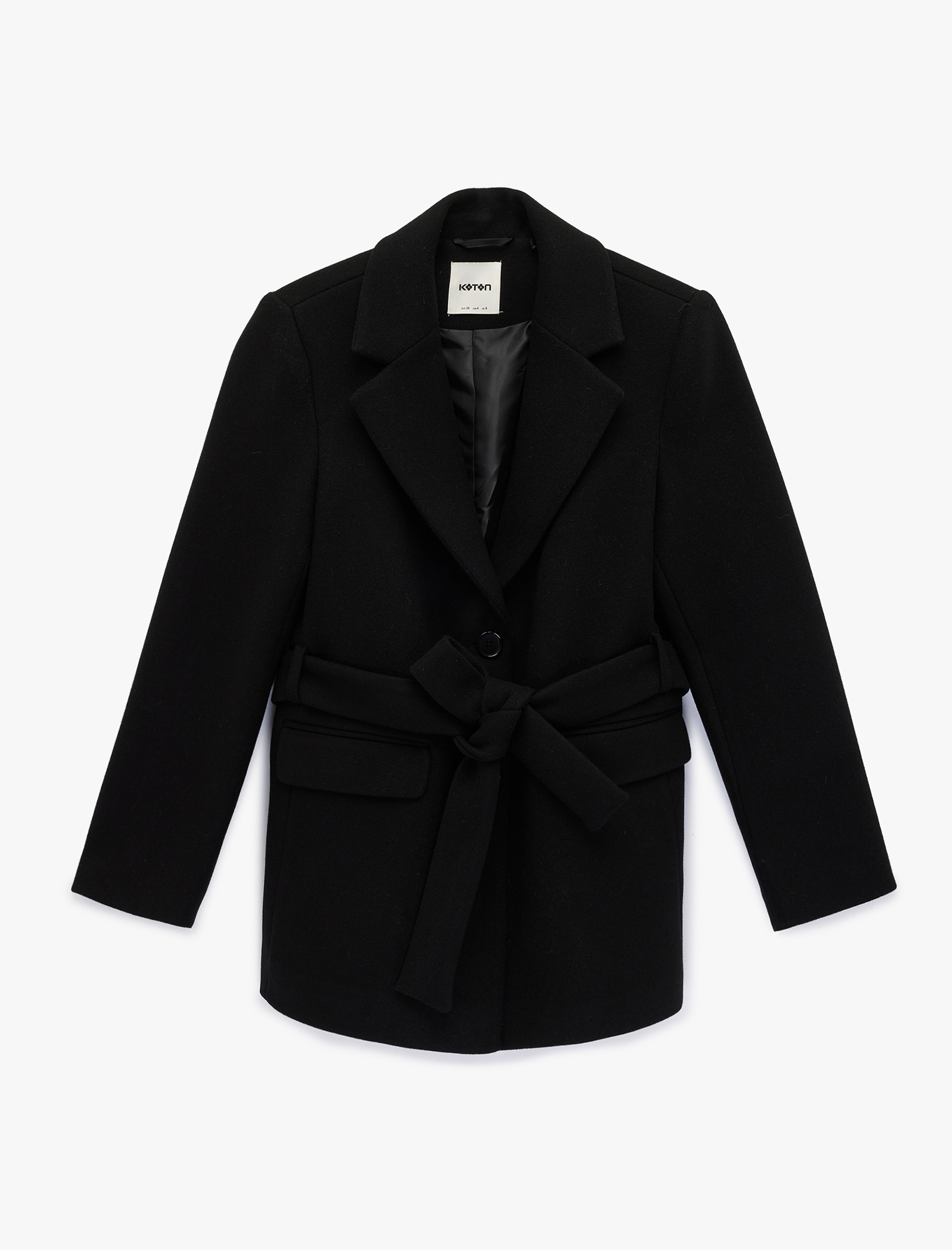   Kemerli Kaşe Kaban Cepli Uzun Kollu