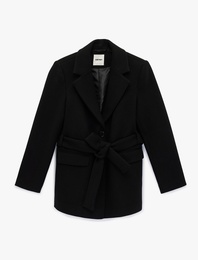 Kemerli Kaşe Kaban Cepli Uzun Kollu