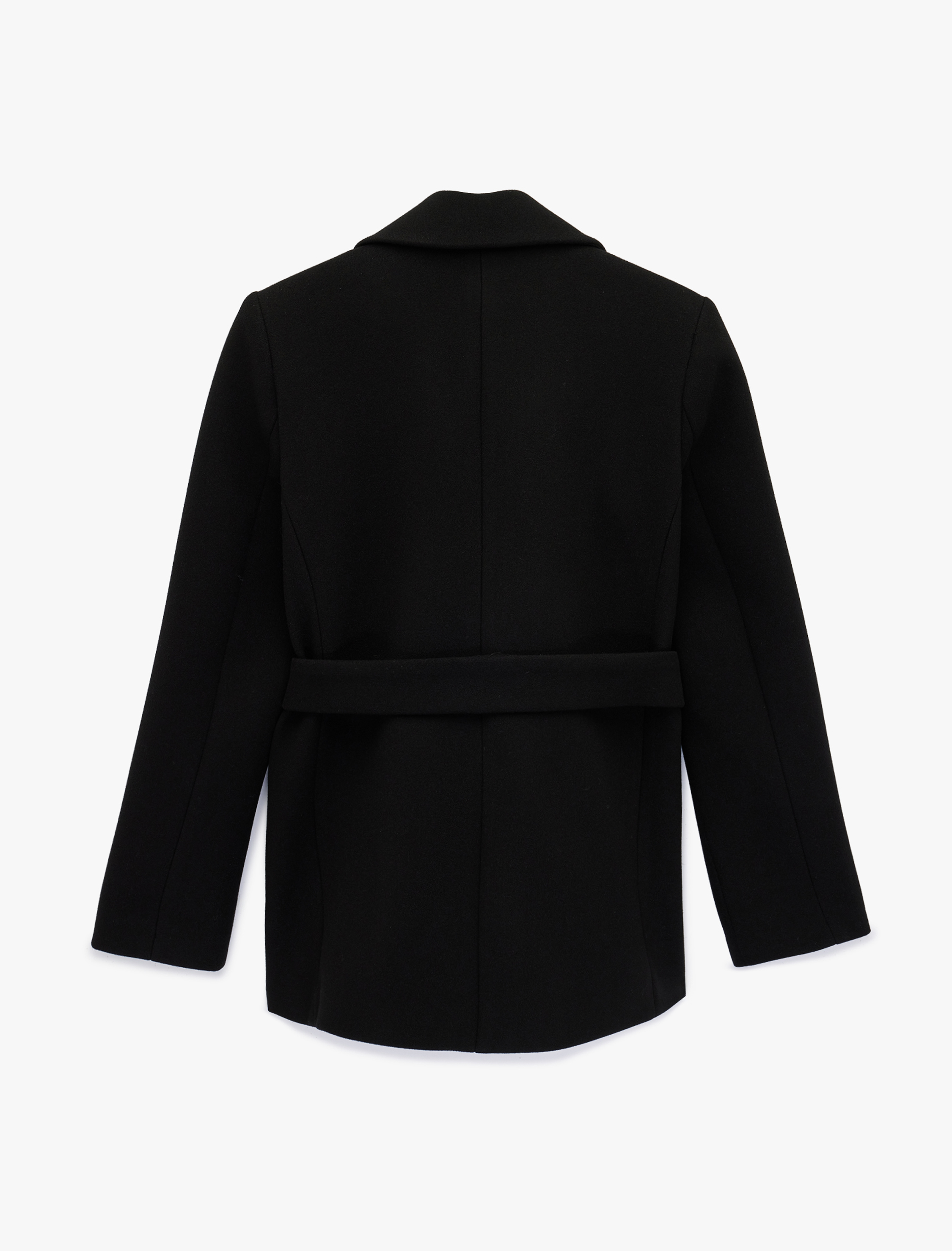   Kemerli Kaşe Kaban Cepli Uzun Kollu