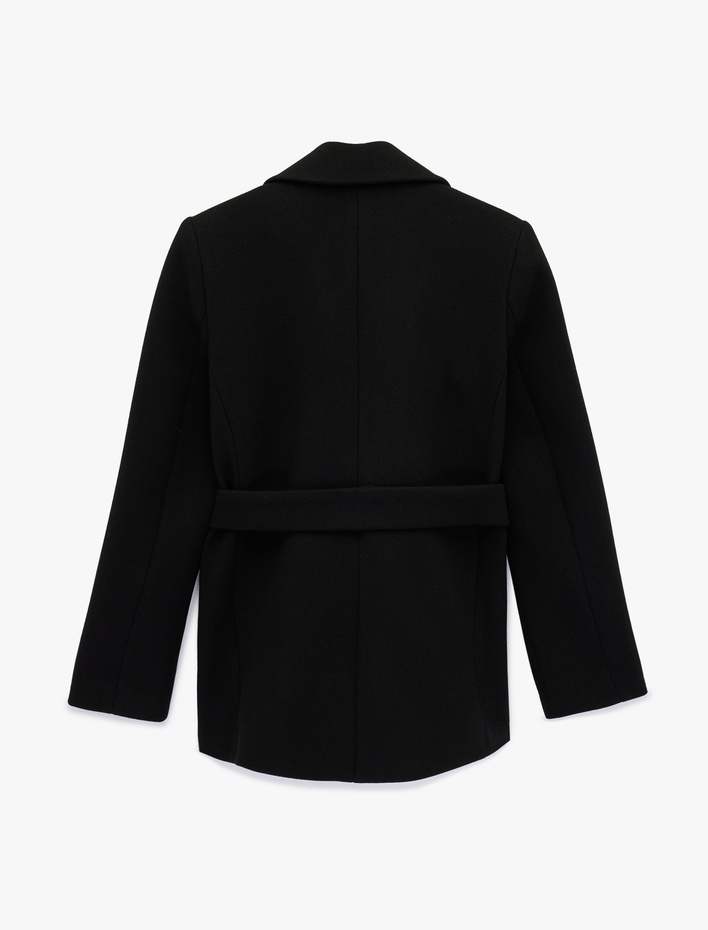  Kemerli Kaşe Kaban Cepli Uzun Kollu