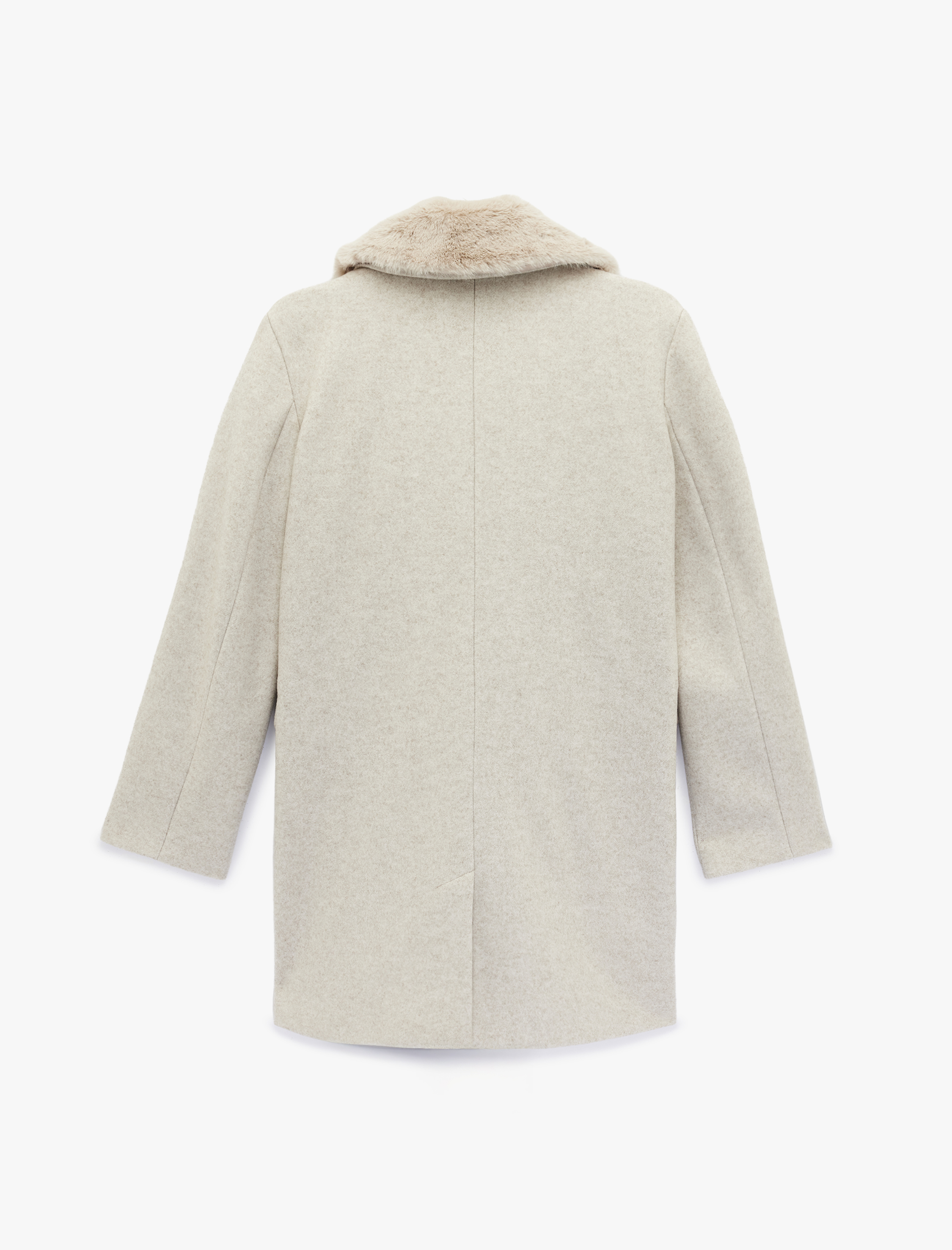   Çıkarılabilir Suni Kürk Yaka Kaşe Kaban Kruvaze Uzun Kollu Cepli